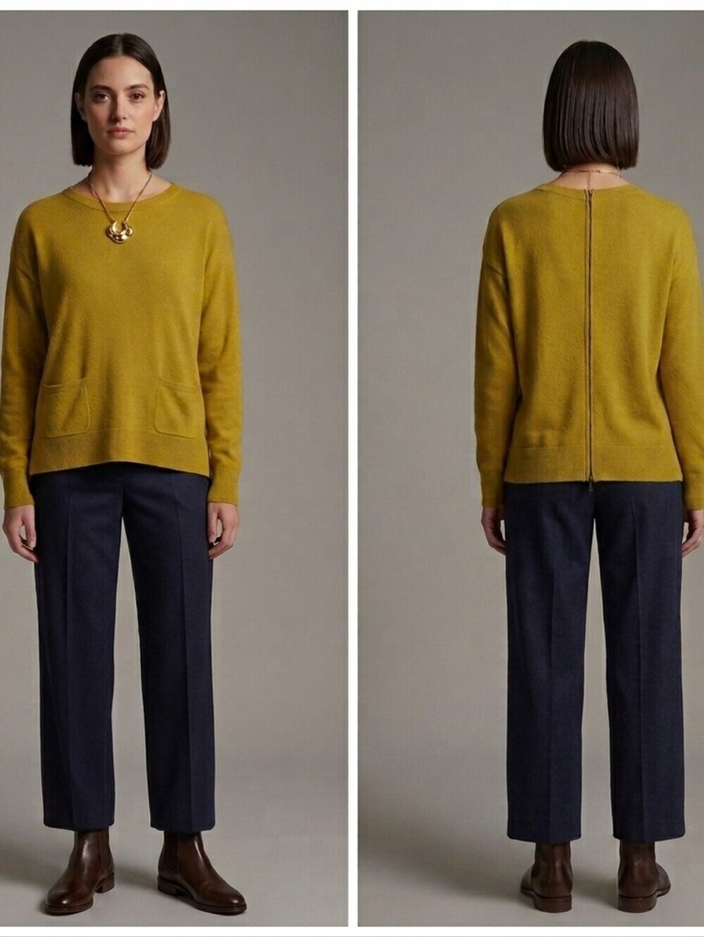 Halogen Back Zip Sweater Mustard Yellow Sophisticated Classic Quiet Luxury M